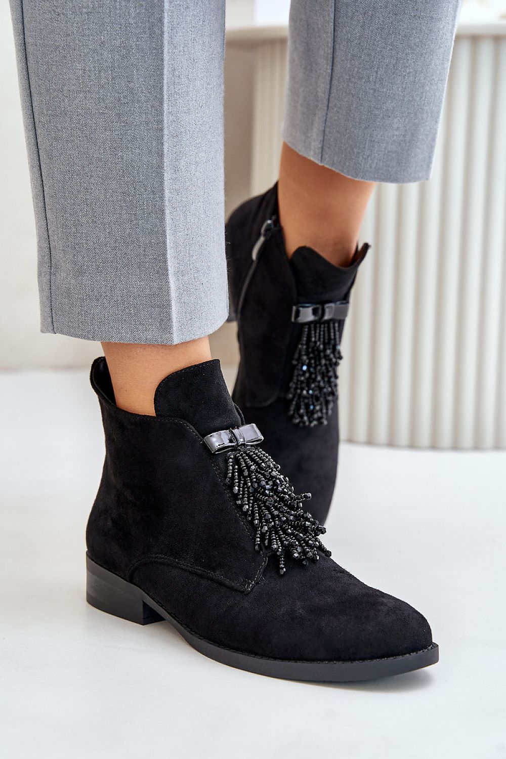 S.Barski Women's Eco-Suede Ankle Boots with Unique Front Decoration, Sizes EU 36-41