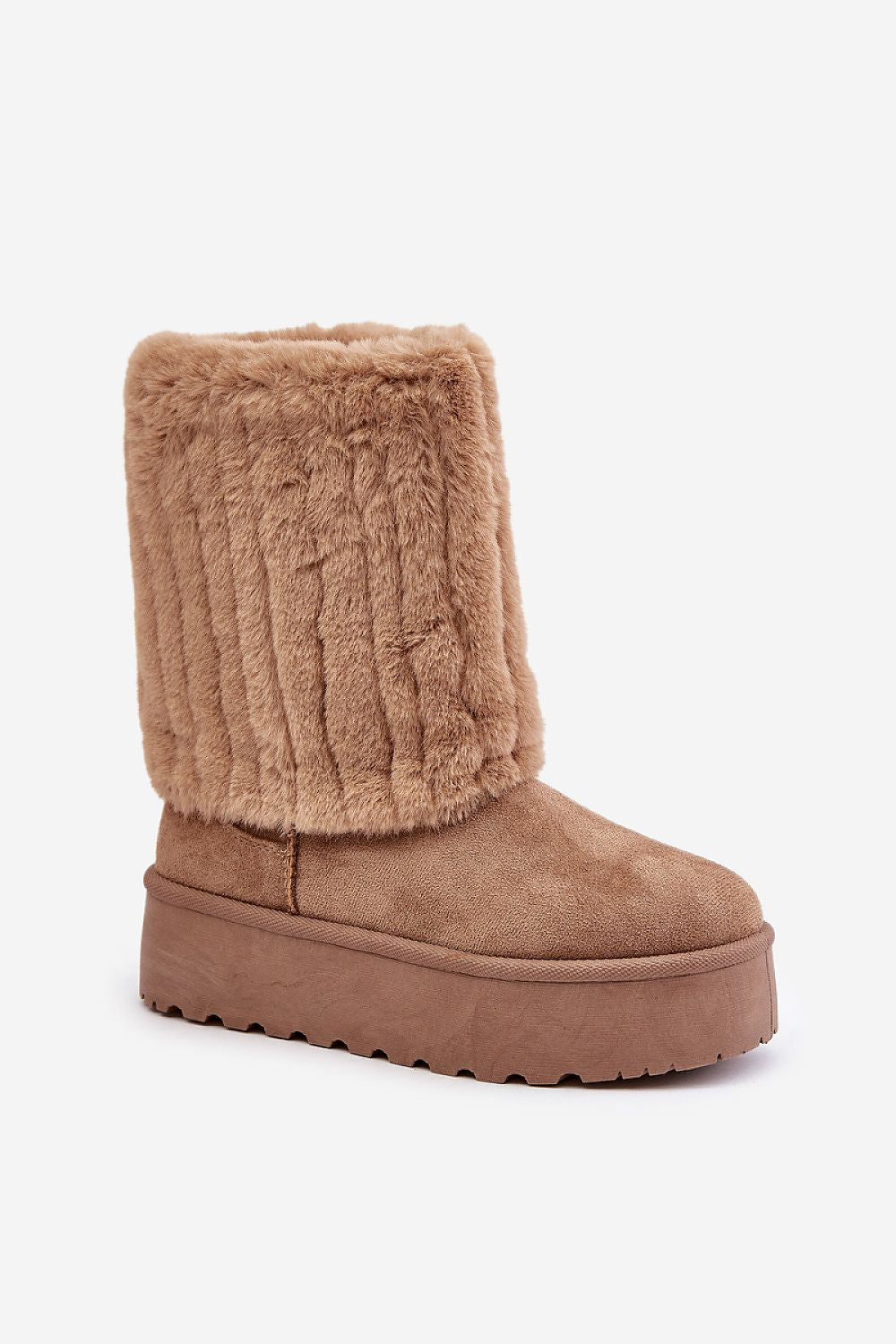 High Women's Snow Boots in Ecological Suede with Fur Lining - Platform Style, EU 36-41