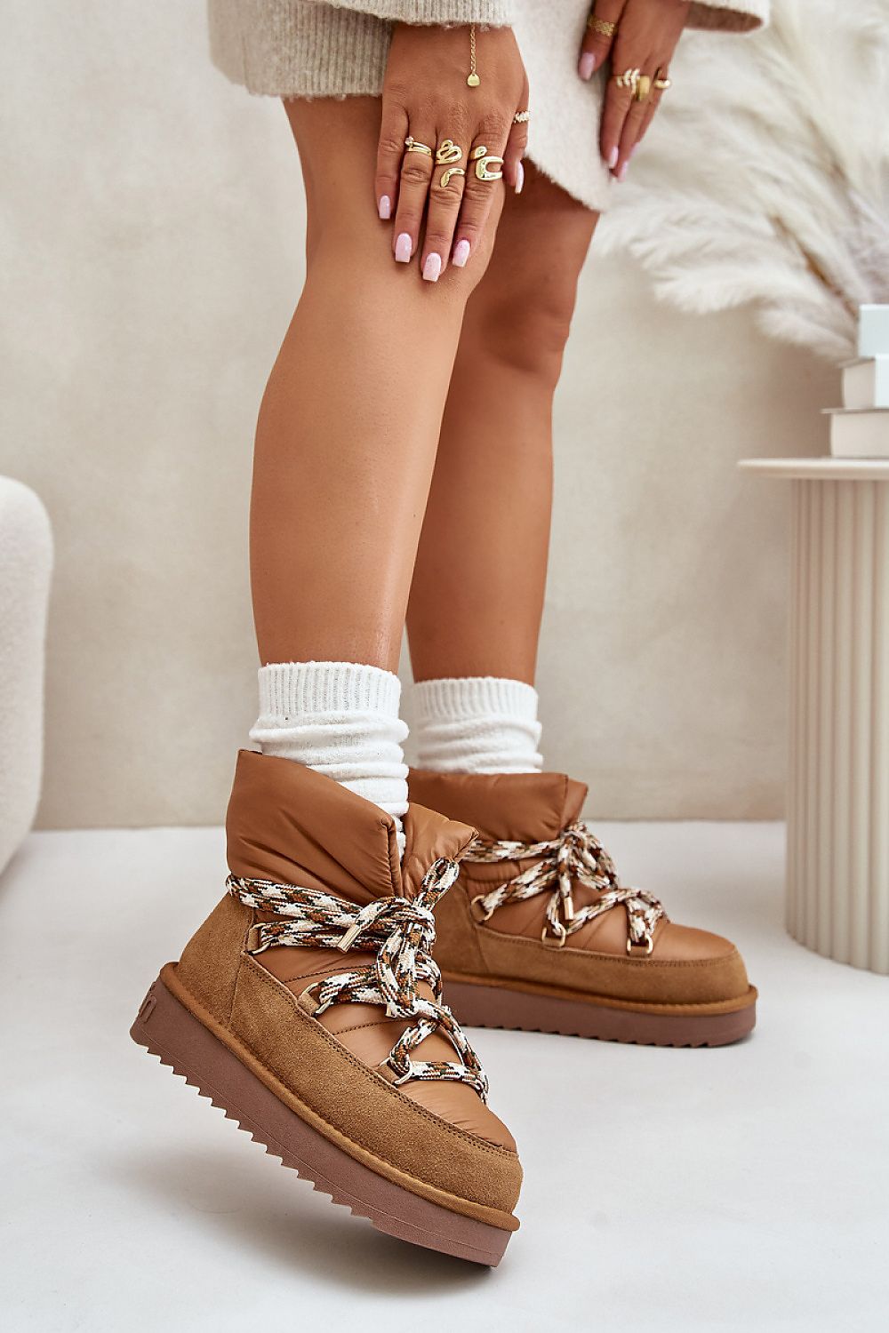 Luxury Women's Snow Boots in Natural Suede - Warm Fur Lining, Thick Lacing, EU Sizes 36-41