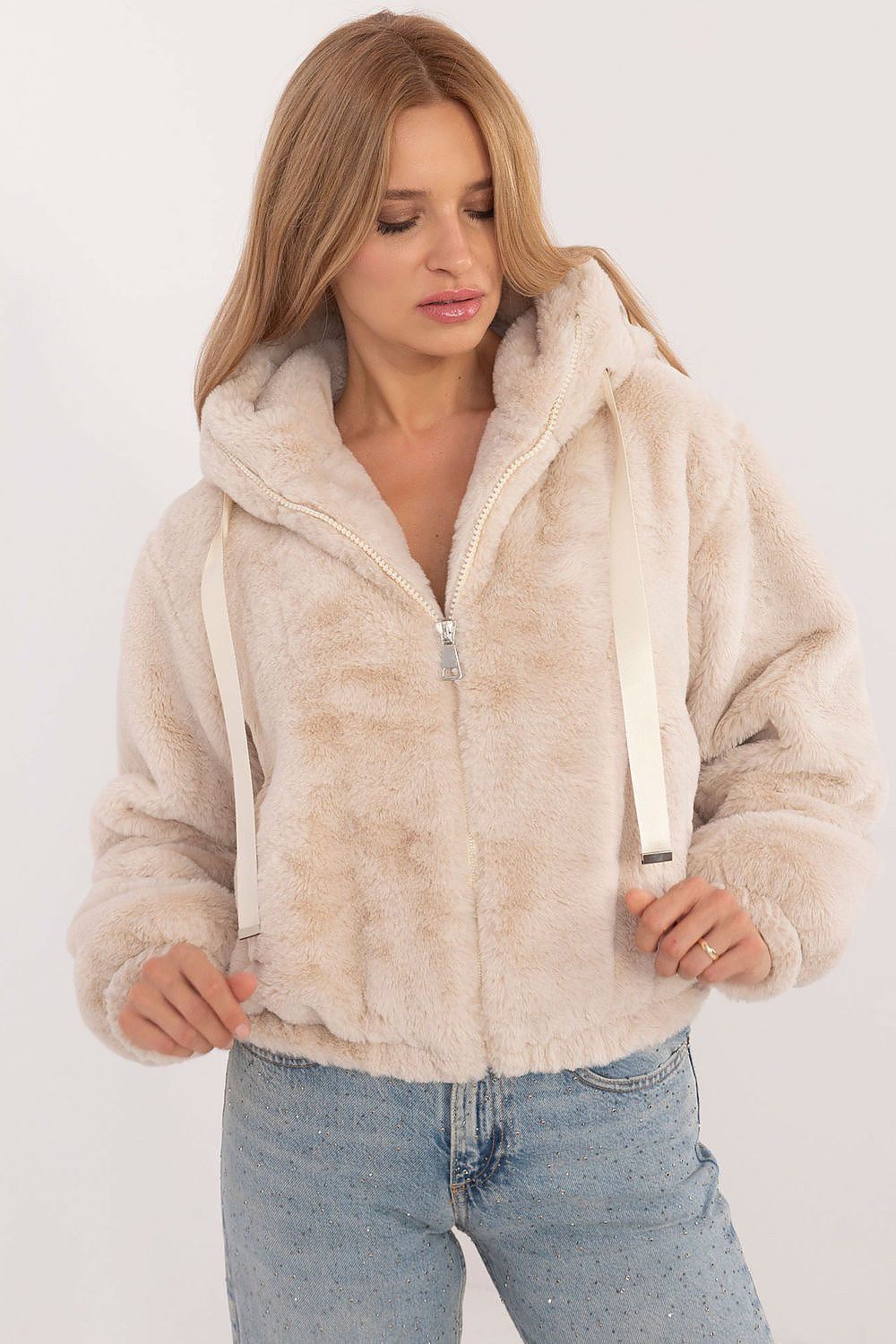 Luxurious Women's Casual Fur Jacket in EU Size 0 - Elegant Viscose with Hood and Pockets