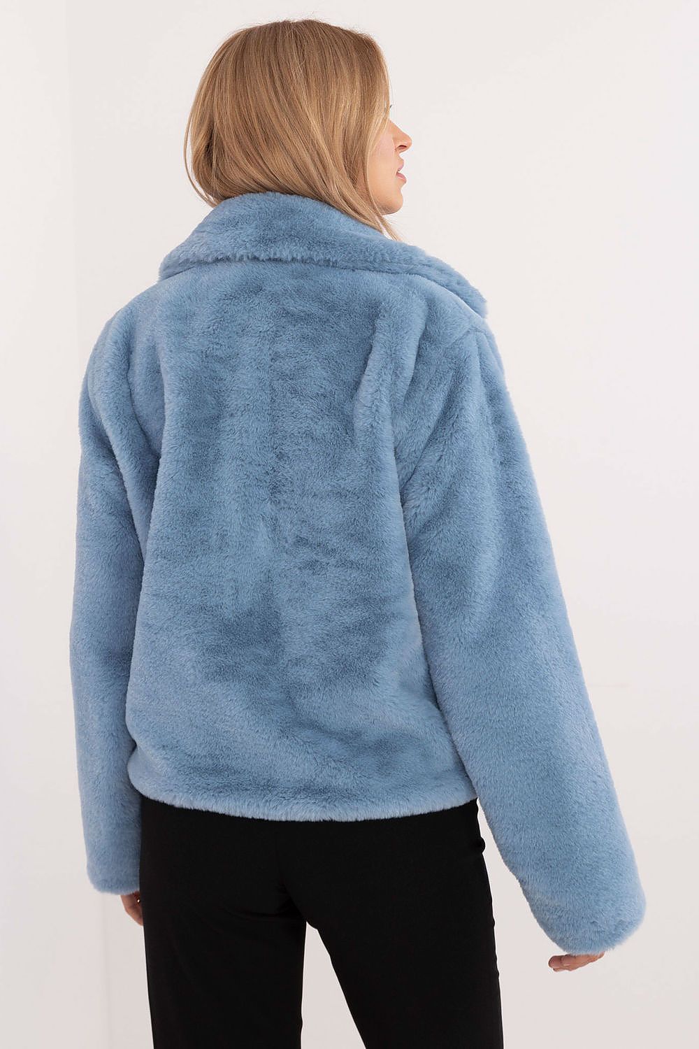 Elegant Blue Viscose Fur Jacket with Lined Collar, Sizes EU 0, Lightweight for Autumn-Winter