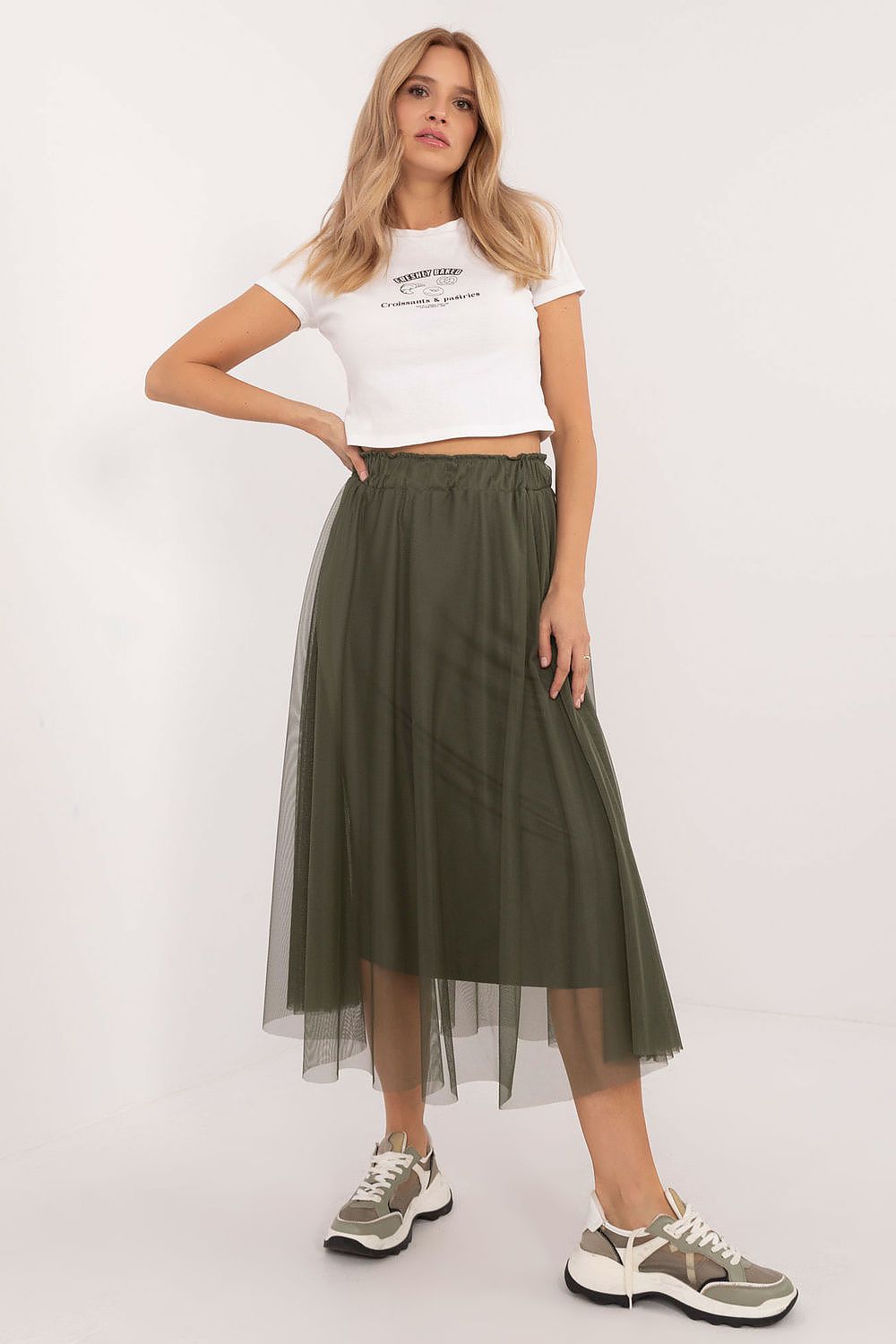 Elegant Midi Flared Tulle Skirt By Italy Moda - Comfortable Polyester, Perfect For Any Occasion