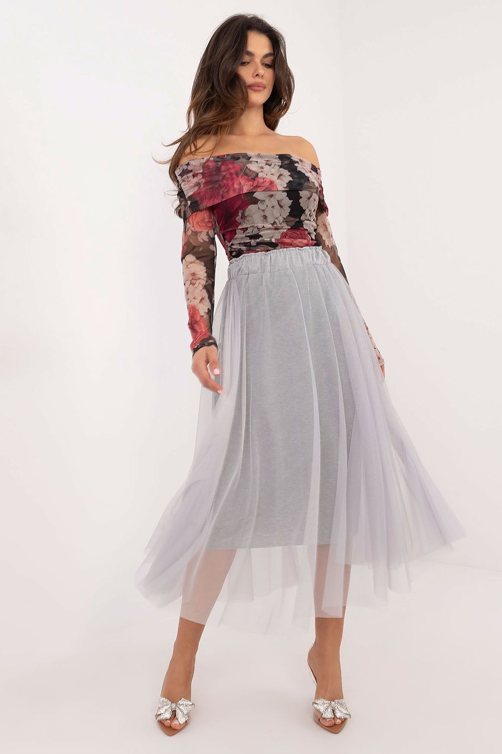 Elegant Midi Flared Tulle Skirt By Italy Moda - Comfortable Polyester, Perfect For Any Occasion