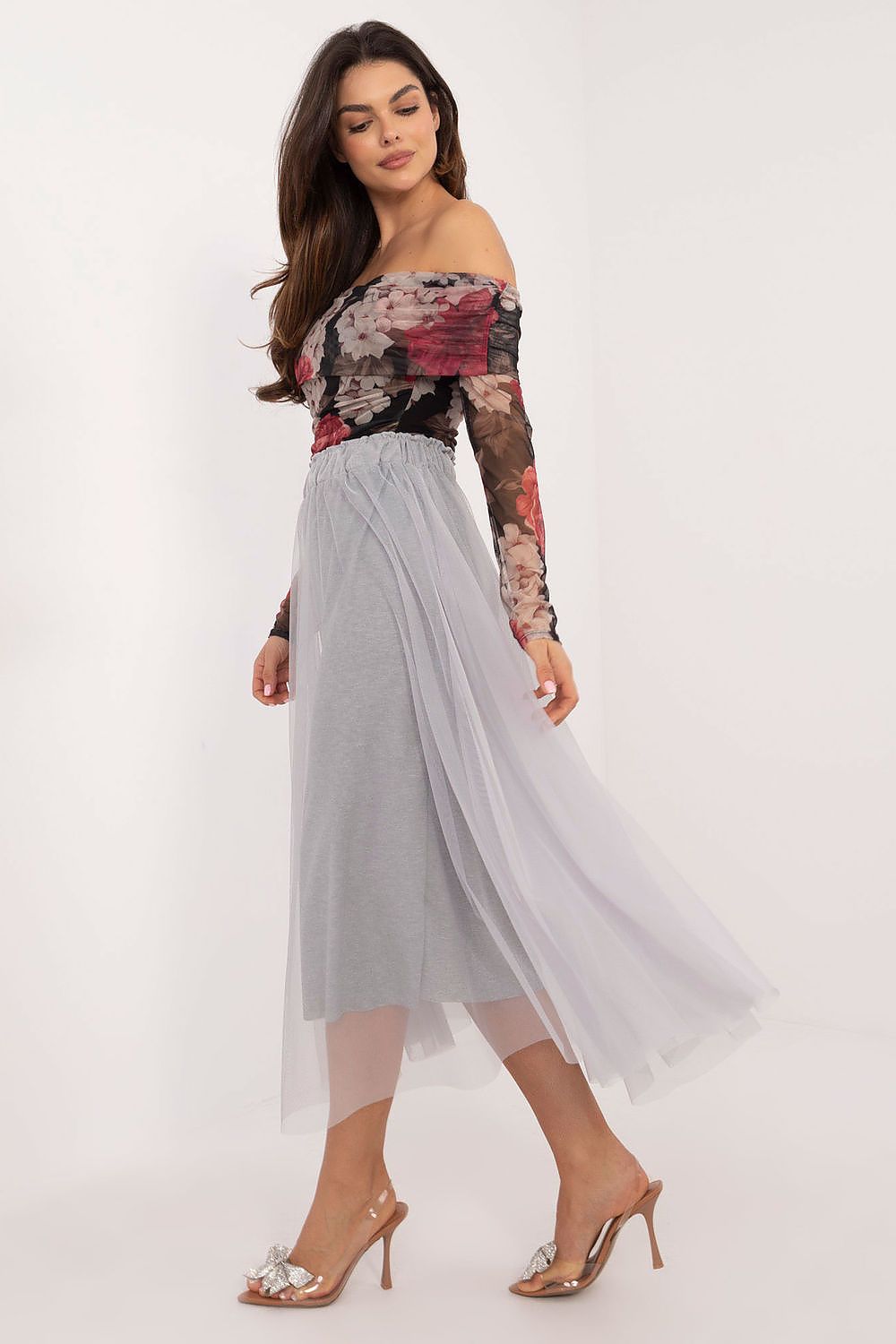 Elegant Midi Flared Tulle Skirt By Italy Moda - Comfortable Polyester, Perfect For Any Occasion