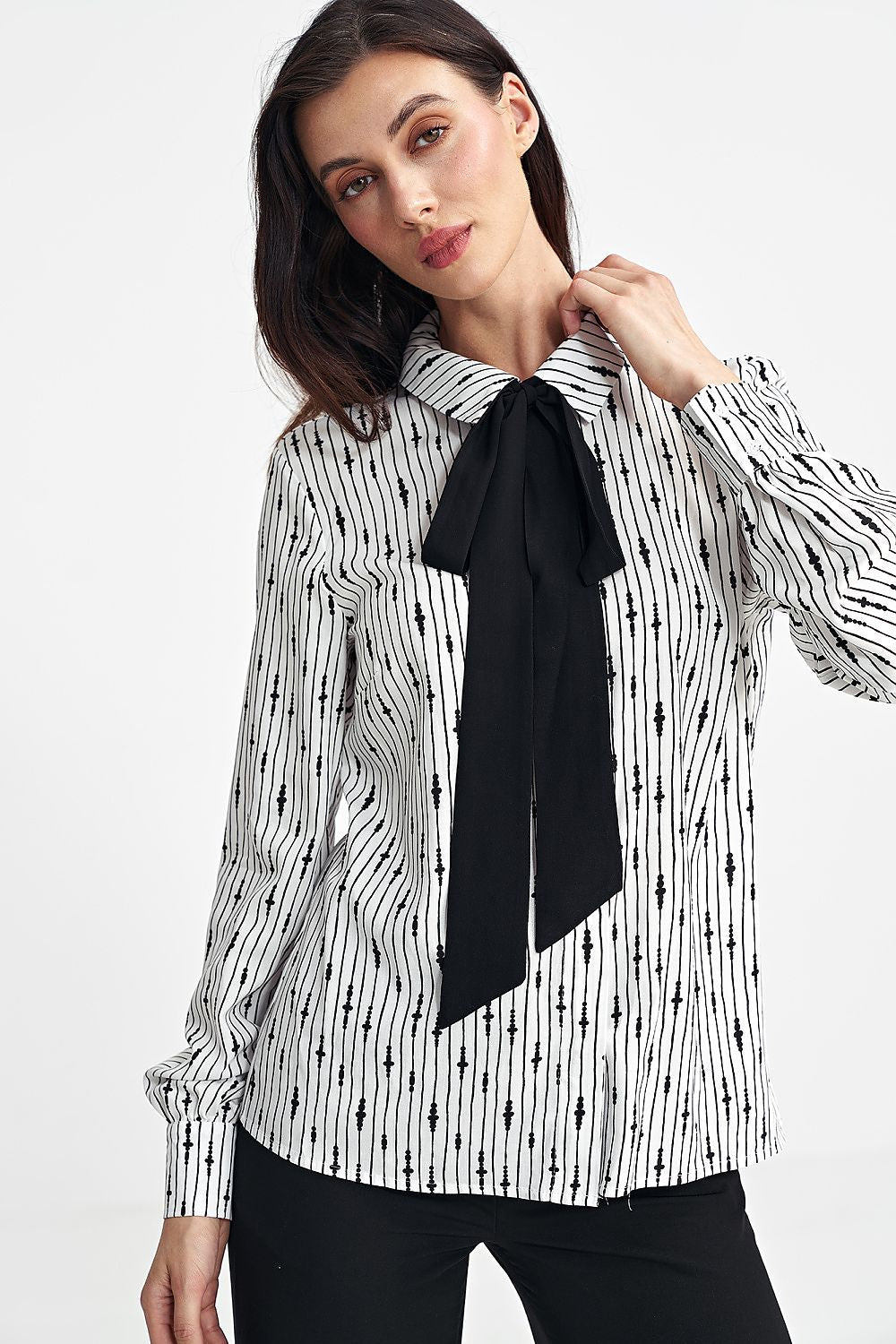 Elegant Long Sleeve Viscose Shirt with Collar and Sash in Multiple Sizes EU 36-42 by Nife
