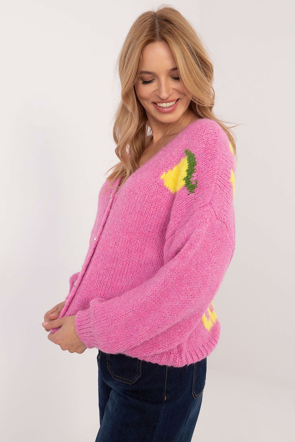 Elegant Ladies' Cardigan by Italy Moda - Unique Print, V-Neck, Warm Blend of Acrylic, Wool & Viscose