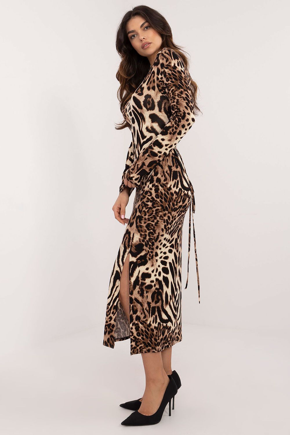 Elegant Midi Length Pencil Cut Daydress in Animal Print – Available in Sizes S to L