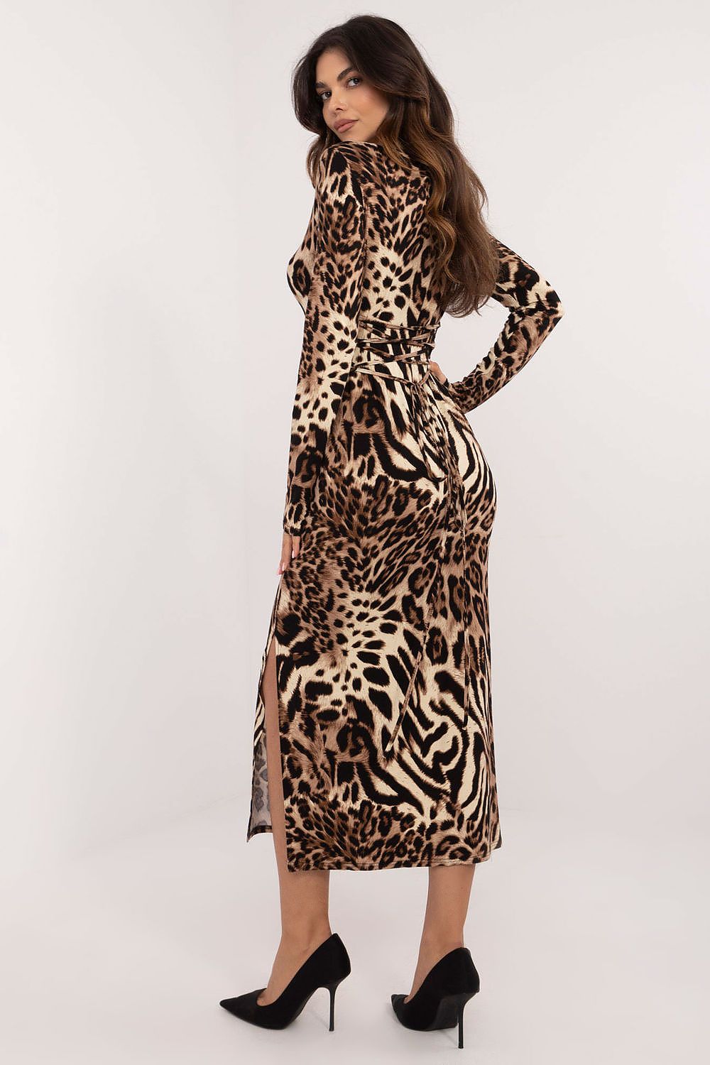 Elegant Midi Length Pencil Cut Daydress in Animal Print – Available in Sizes S to L
