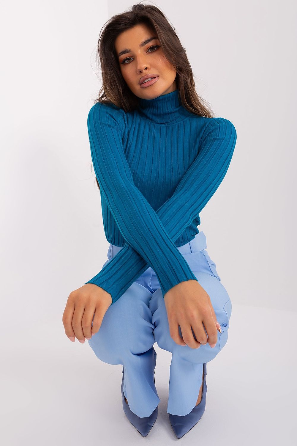 Luxury Viscose Turtleneck Sweater with Ribbed Fabric - Elegant Comfort for Work and Everyday Wear