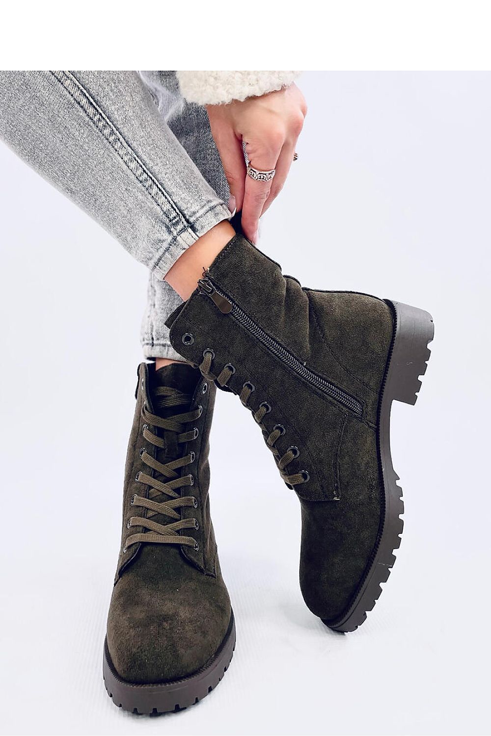 Inello Women's Eco-Suede Booties, Lined with Soft Fur, Side Zipper, Lace-Up, Sizes EU 36-41