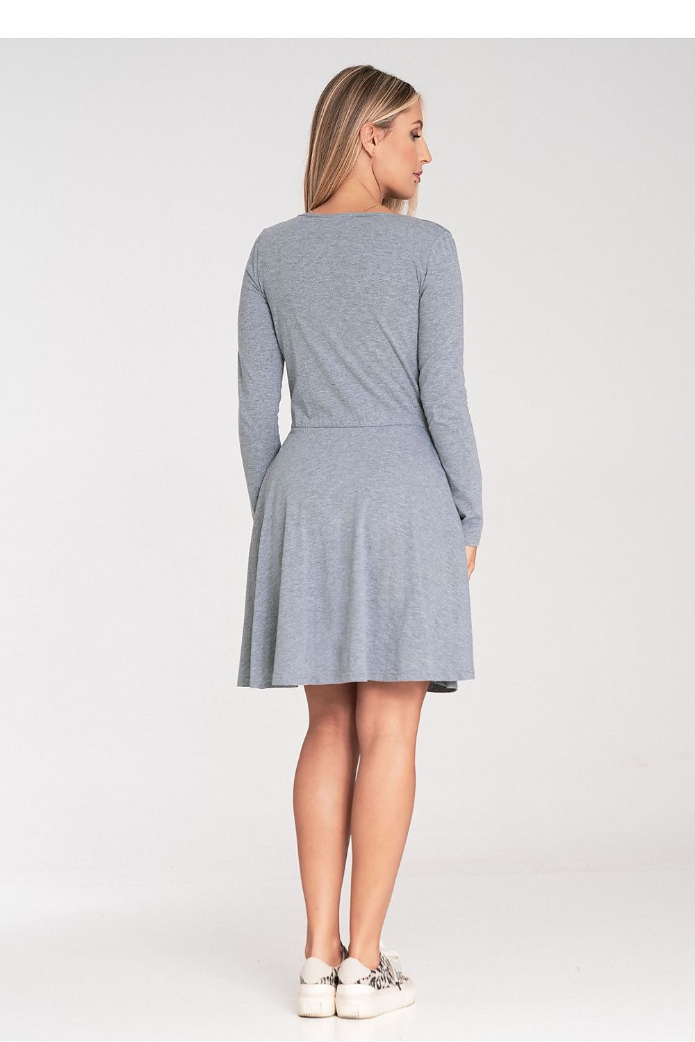 Sophisticated Figl Cotton Dress With Long Sleeves, Flared Hem, Envelope Neckline - Sizes XS To L