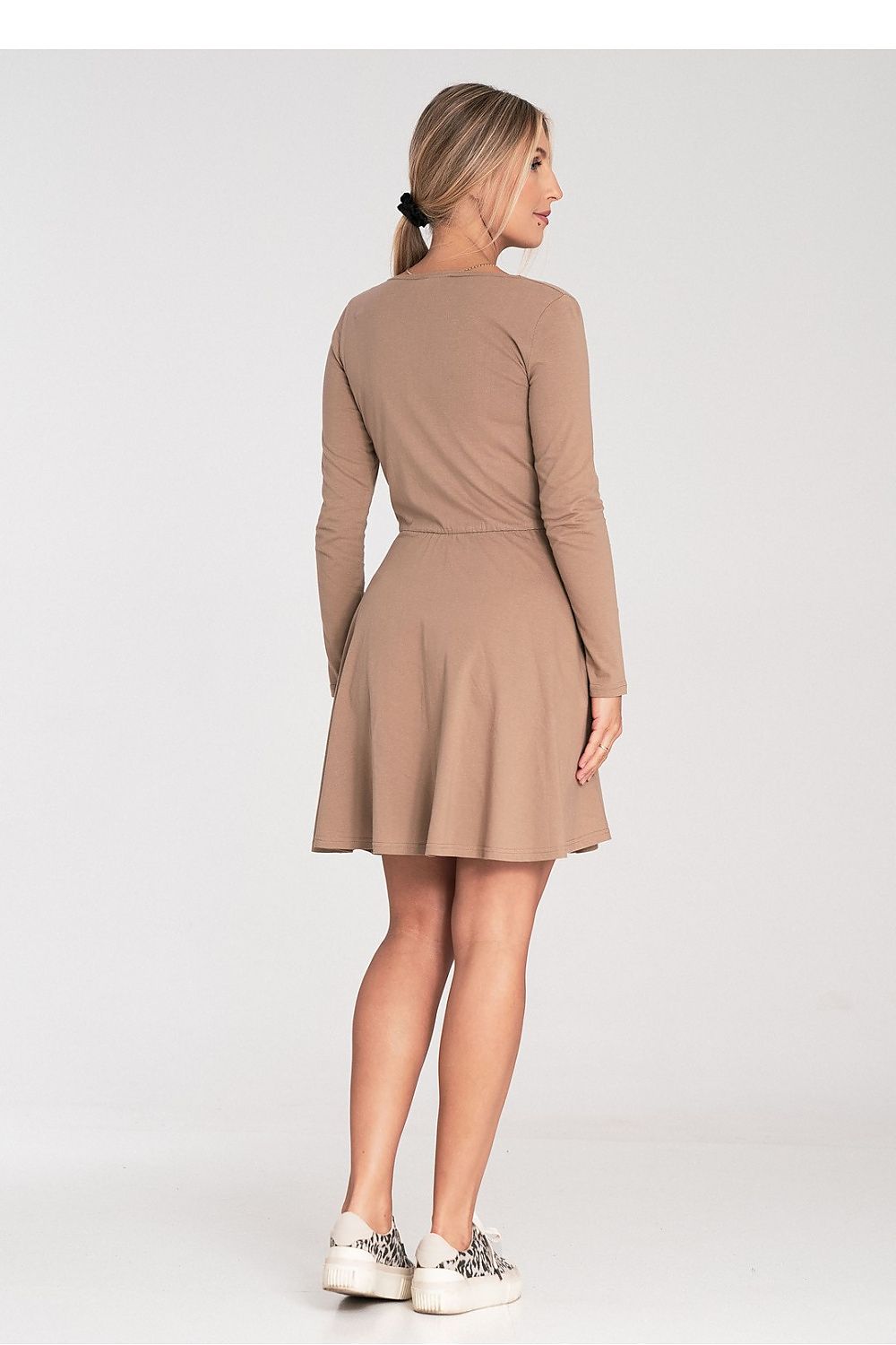 Sophisticated Figl Cotton Dress With Long Sleeves, Flared Hem, Envelope Neckline - Sizes XS To L