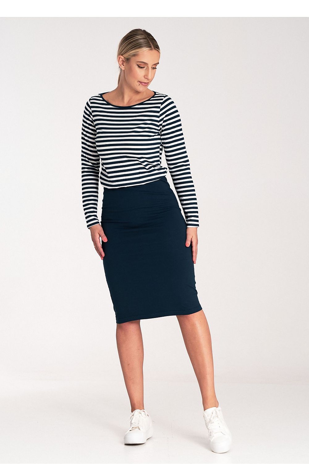 Luxury Striped Cotton Daydress by Figl with Long Sleeves, Sizes S to XL Available
