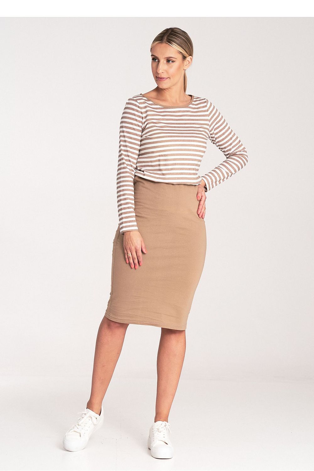 Luxury Striped Cotton Daydress by Figl with Long Sleeves, Sizes S to XL Available