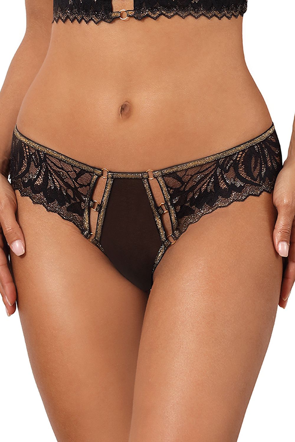 Axami Luxurious T-Back Thongs with Floral Lace and Gold Accents - Sizes XS to XL