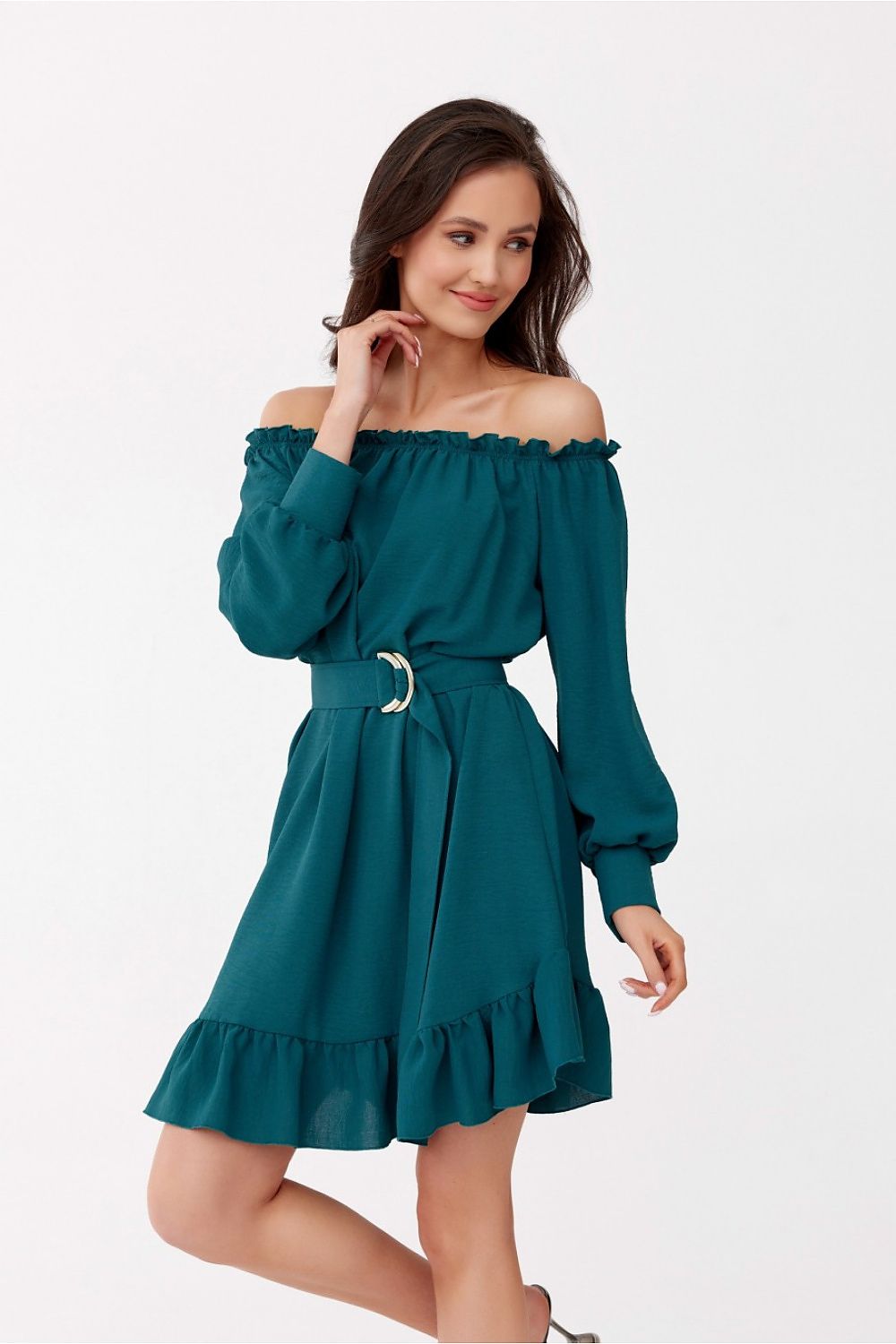 Elegant Roco Fashion Daydress, EU S/M & L/XL, Ruffled Hem, Adjustable Belt, Spanish Neckline, Airy Sleeves
