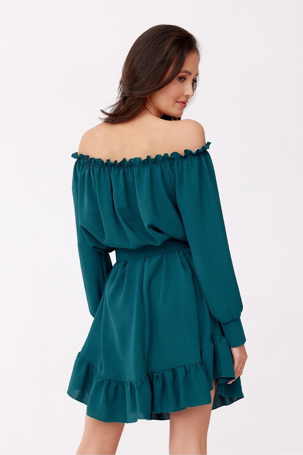 Elegant Roco Fashion Daydress, EU S/M & L/XL, Ruffled Hem, Adjustable Belt, Spanish Neckline, Airy Sleeves