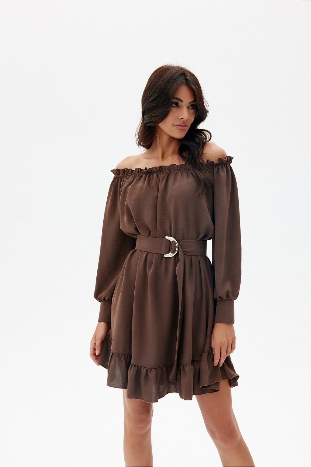 Elegant Roco Fashion Daydress, EU S/M & L/XL, Ruffled Hem, Adjustable Belt, Spanish Neckline, Airy Sleeves