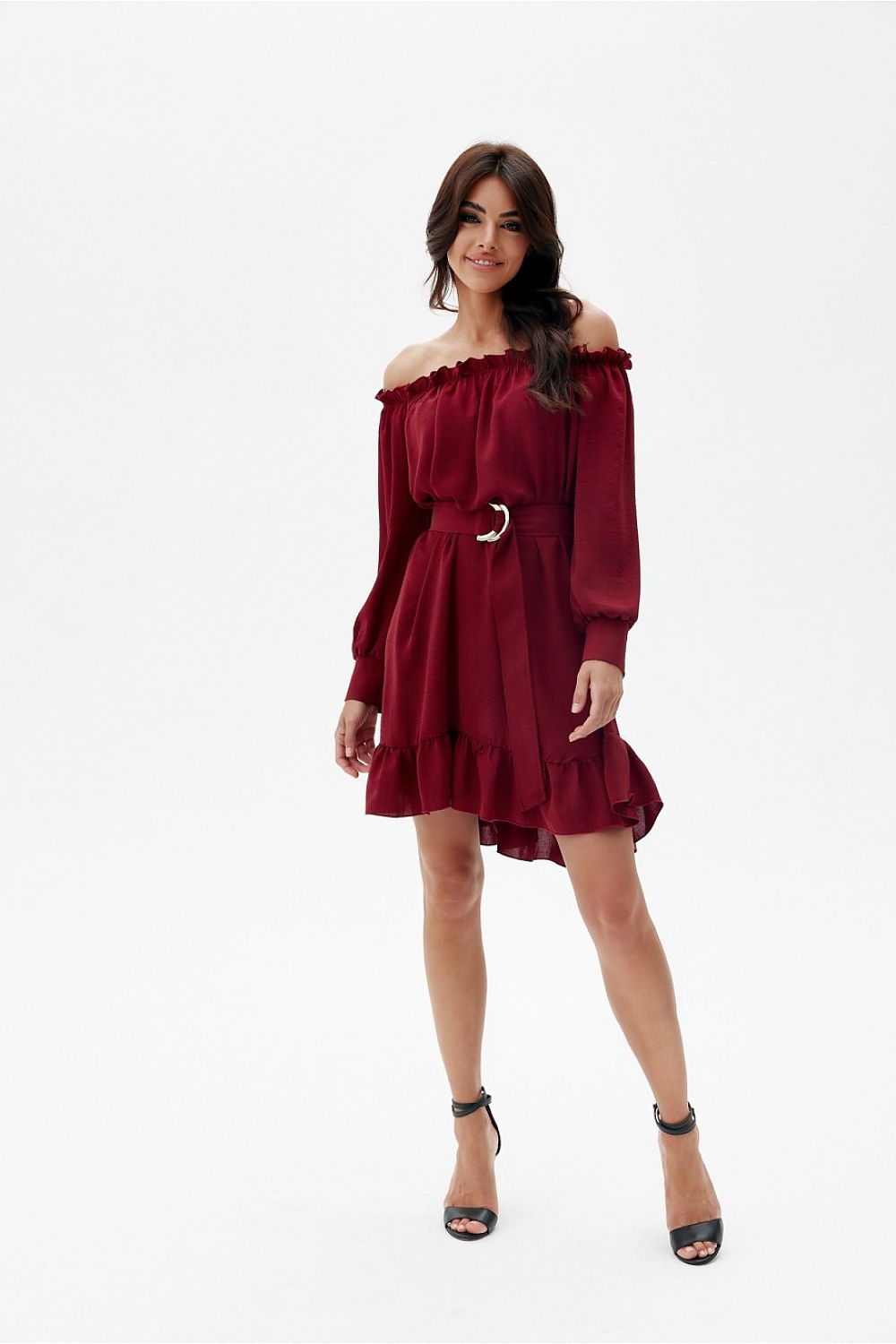 Elegant Roco Fashion Daydress, EU S/M & L/XL, Ruffled Hem, Adjustable Belt, Spanish Neckline, Airy Sleeves