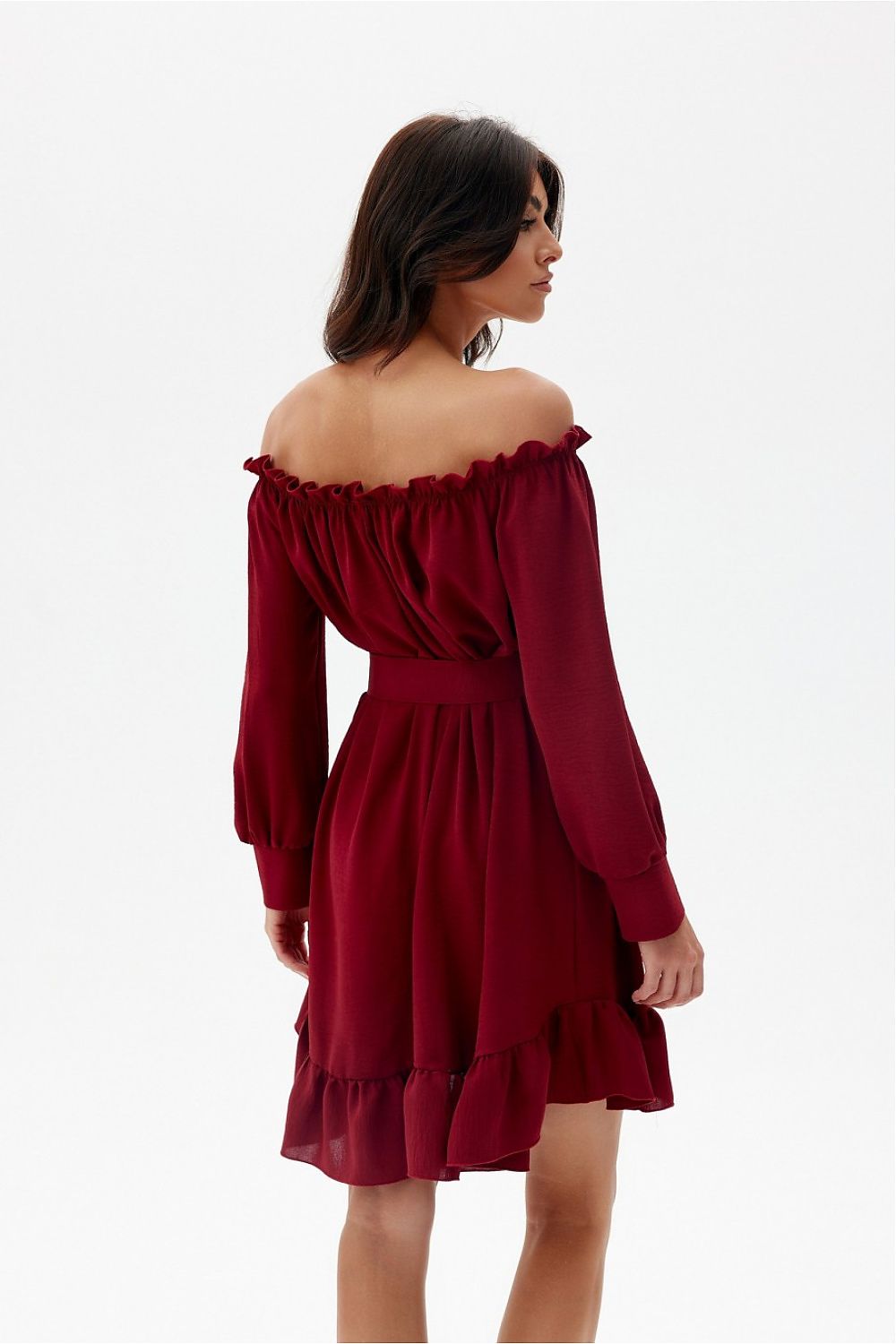 Elegant Roco Fashion Daydress, EU S/M & L/XL, Ruffled Hem, Adjustable Belt, Spanish Neckline, Airy Sleeves