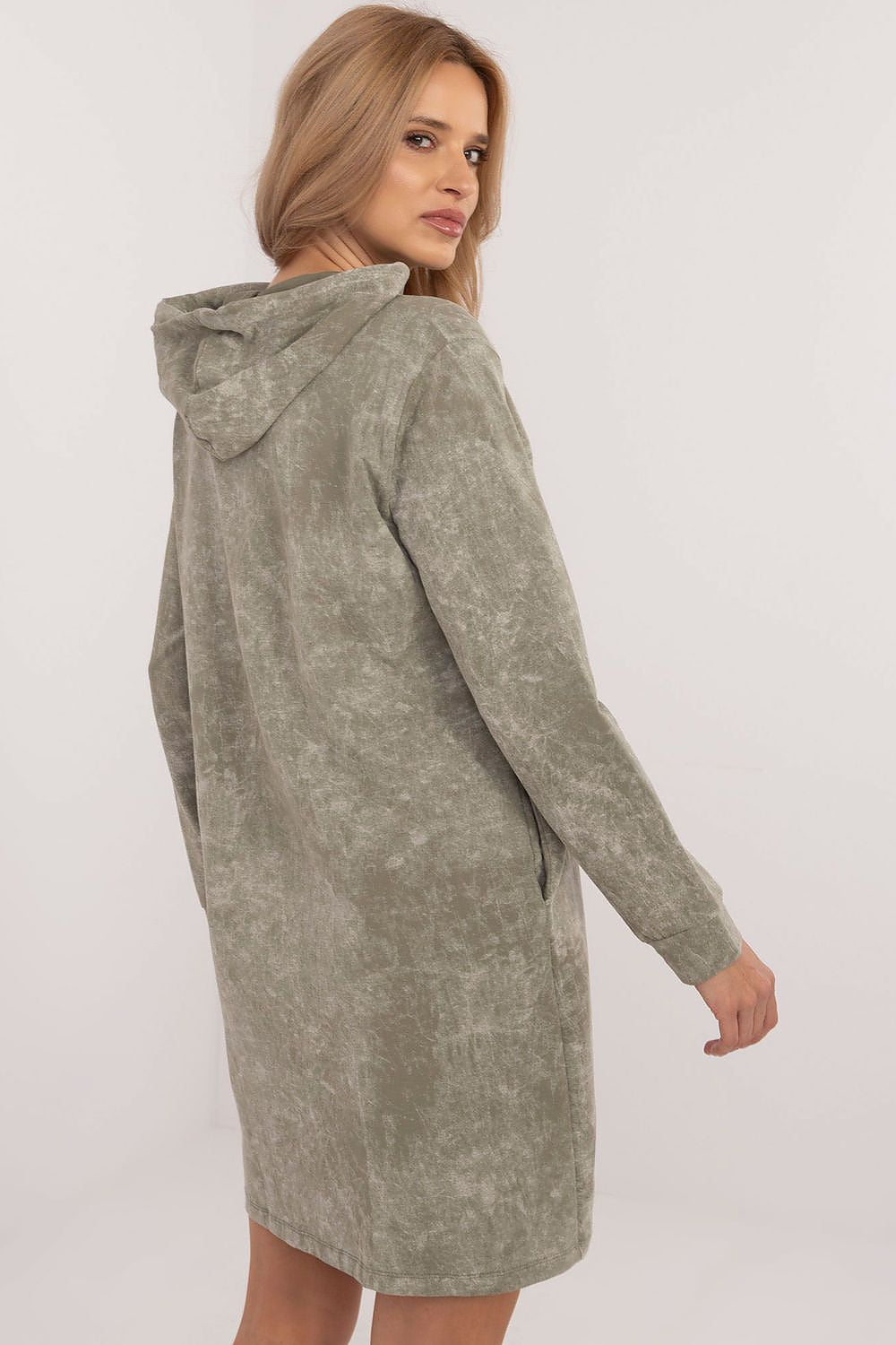 Elegant Cotton Blend Marble Print Sweatshirt Dress with Hood, Sizes EU 0-4 - Stylish Casual Comfort