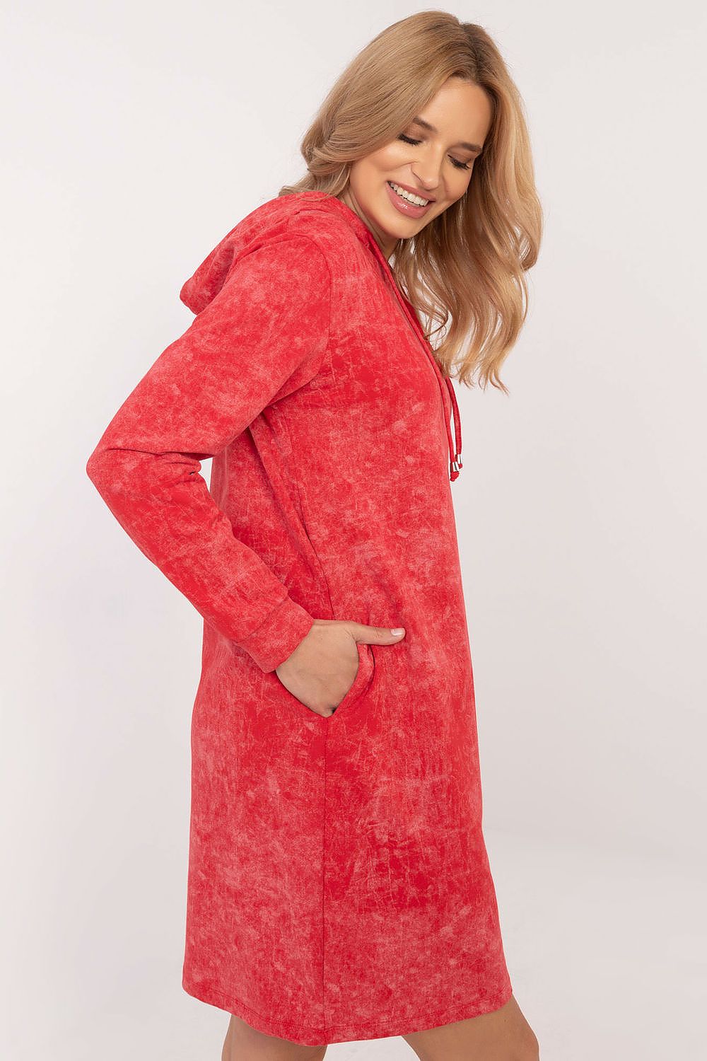 Elegant Cotton Blend Marble Print Sweatshirt Dress with Hood, Sizes EU 0-4 - Stylish Casual Comfort