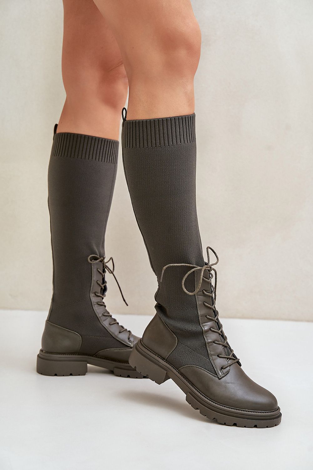 Women's Eco-Leather Thigh-High Boots with Laced Elastic Shaft - 40cm Height, Sizes EU 36-41