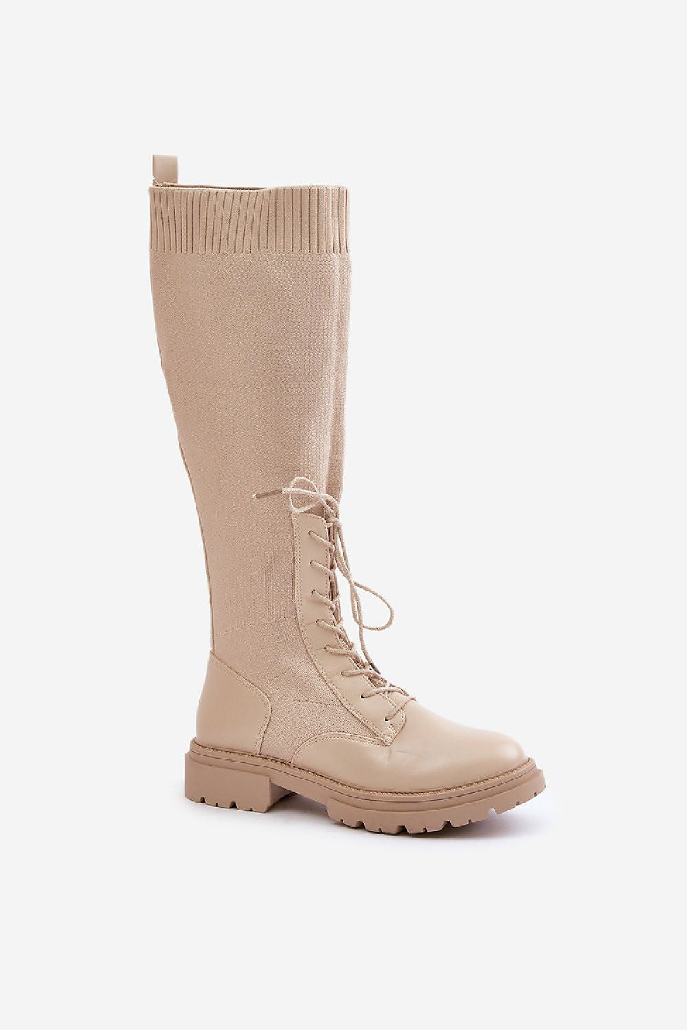 Women's Eco-Leather Thigh-High Boots with Laced Elastic Shaft - 40cm Height, Sizes EU 36-41