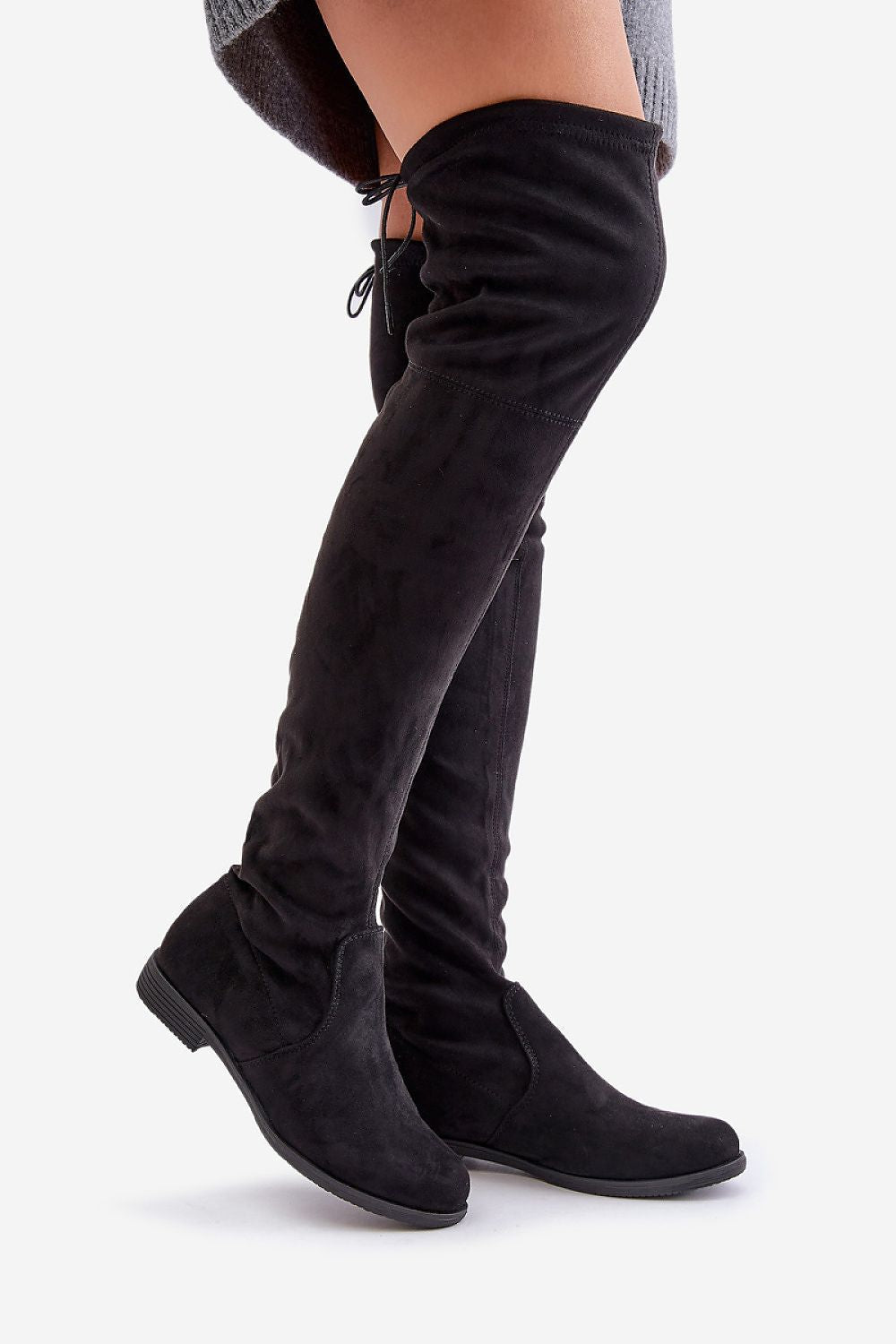 Luxury Women's Thigh-High Boots in Eco Suede, Sizes EU 36-41, Adjustable Upper, Flat Heel
