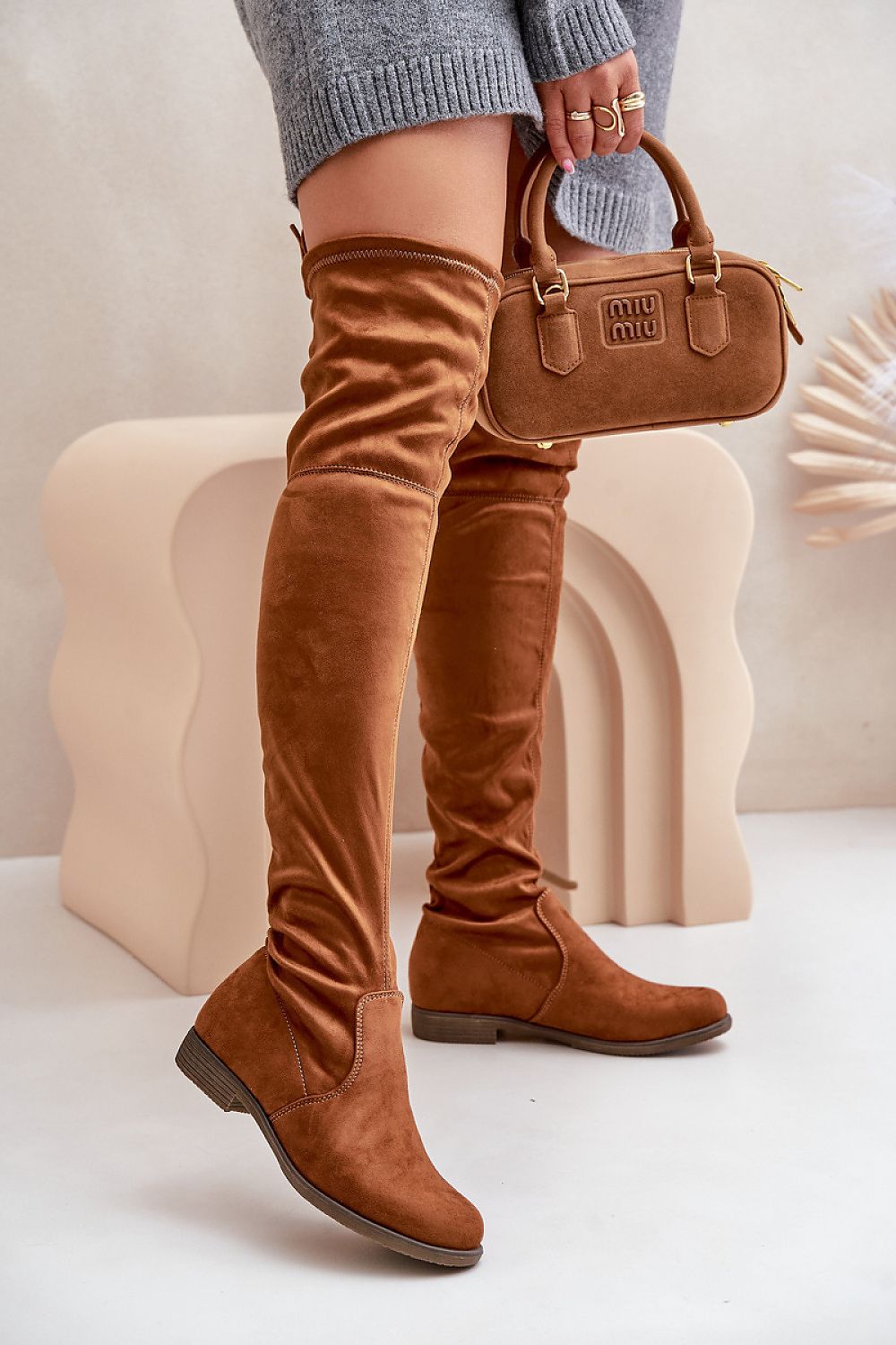 Luxury Women's Thigh-High Boots in Eco Suede, Sizes EU 36-41, Adjustable Upper, Flat Heel