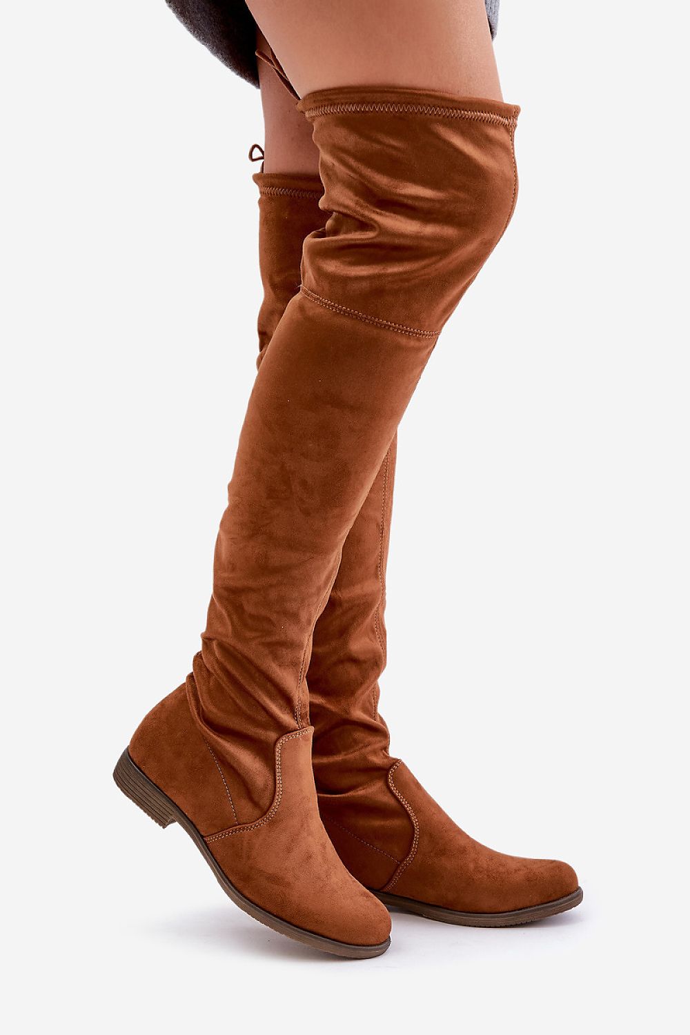Luxury Women's Thigh-High Boots in Eco Suede, Sizes EU 36-41, Adjustable Upper, Flat Heel