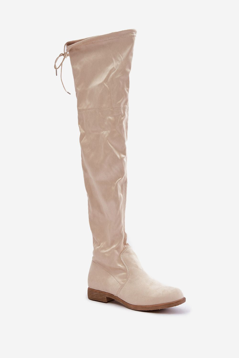 Luxury Women's Thigh-High Boots in Eco Suede, Sizes EU 36-41, Adjustable Upper, Flat Heel