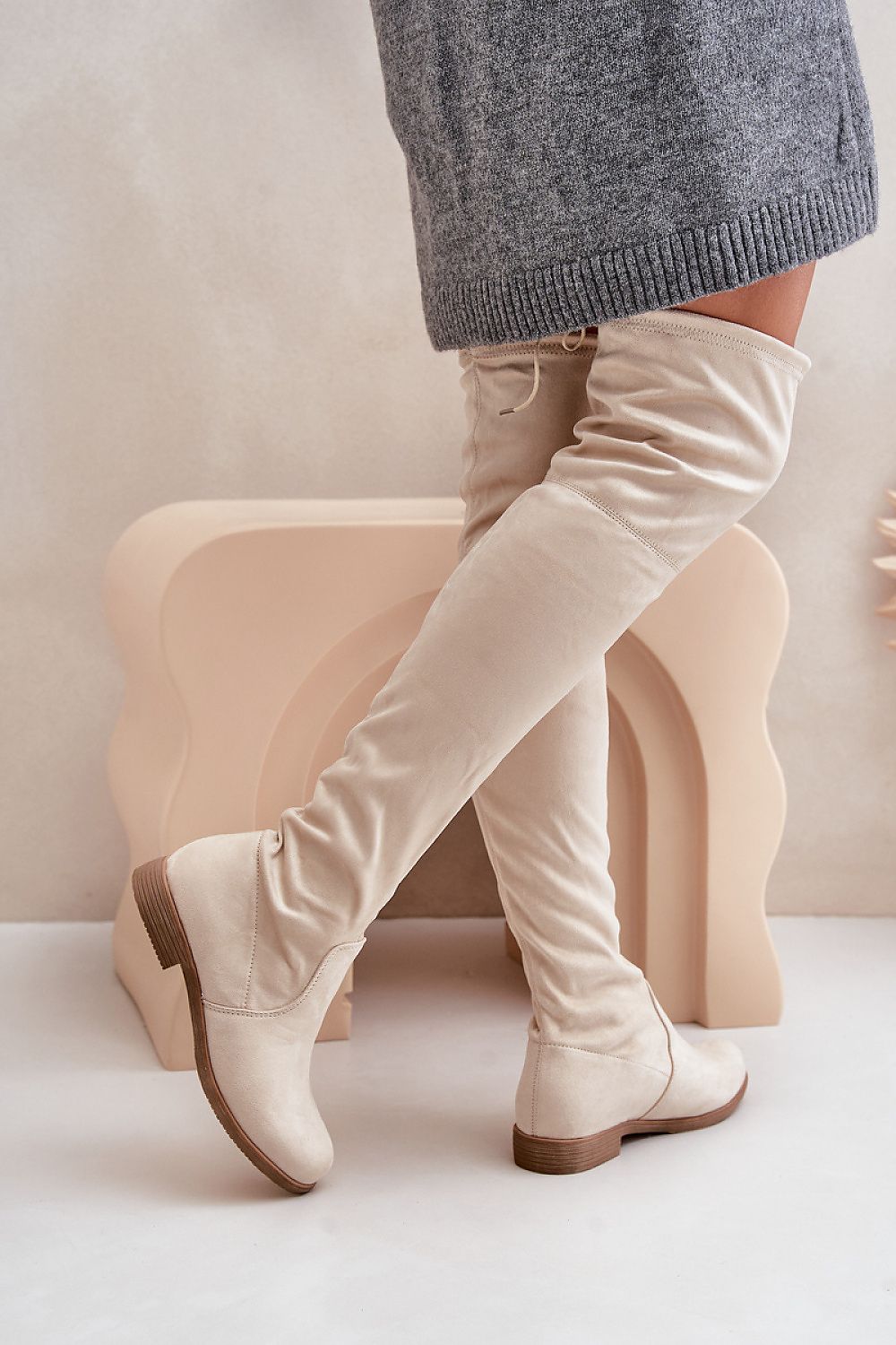 Luxury Women's Thigh-High Boots in Eco Suede, Sizes EU 36-41, Adjustable Upper, Flat Heel