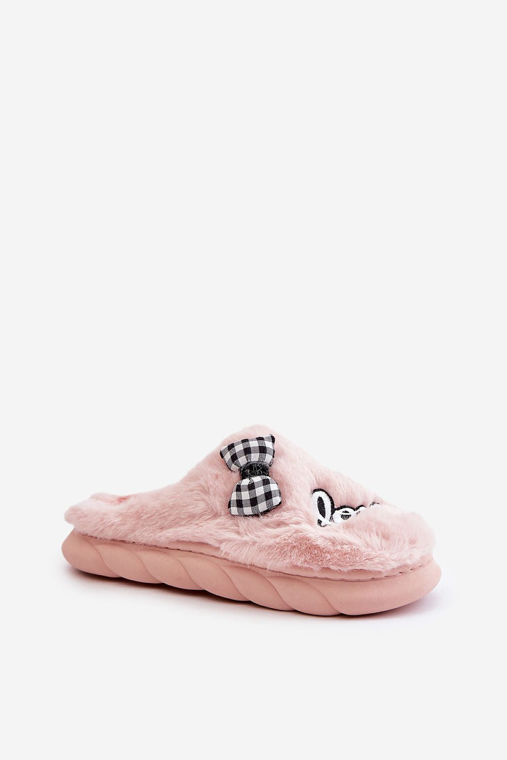 Luxury Fur Women's Slippers with Stylish Patches and Bow – Sizes EU 36/37 to 40/41