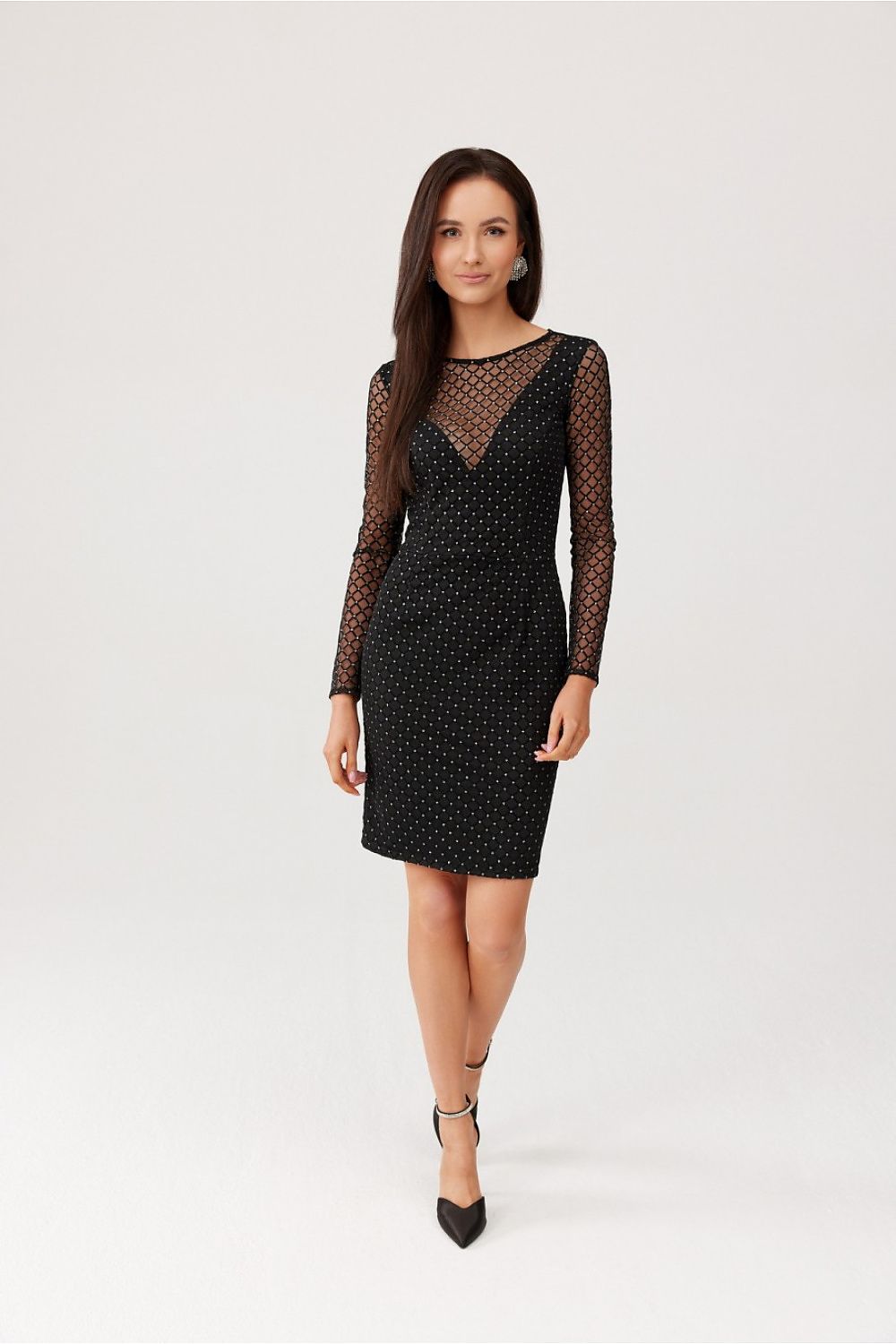 Roco Fashion Elegant Checkered Dress with Glittering Dots – Sizes EU 34-42