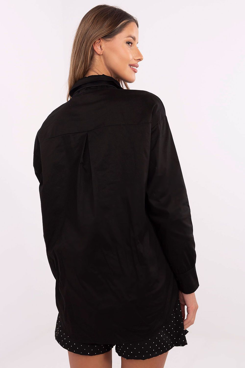 Elegant Long Sleeve Cotton Shirt with Removable Brooch & Scarf - EU Size 0, US Size 2-4 by Italy Moda
