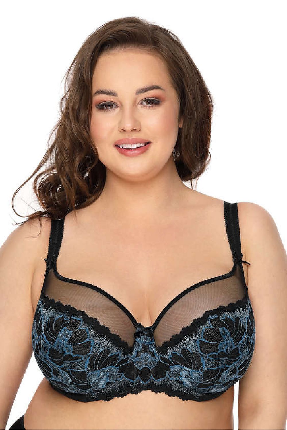 Elegant Angel Bra in Black & Navy Blue - Size EU 65D to EU 95F, Lace & Mesh Design