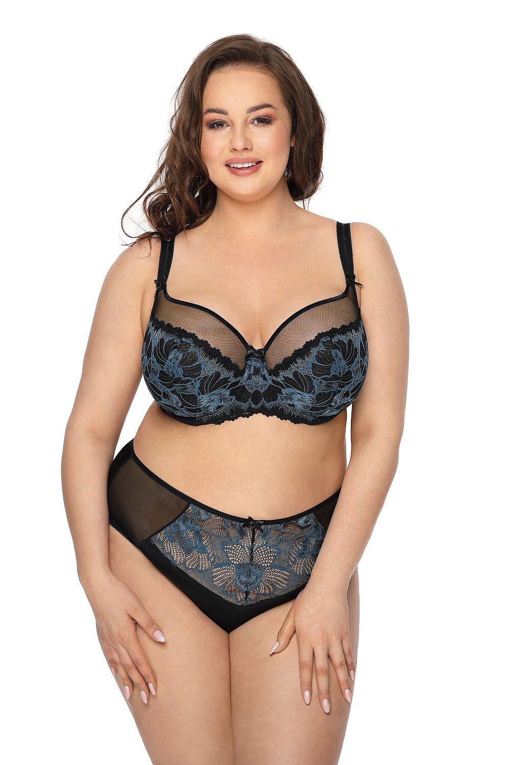 Elegant Angel Bra in Black & Navy Blue - Size EU 65D to EU 95F, Lace & Mesh Design