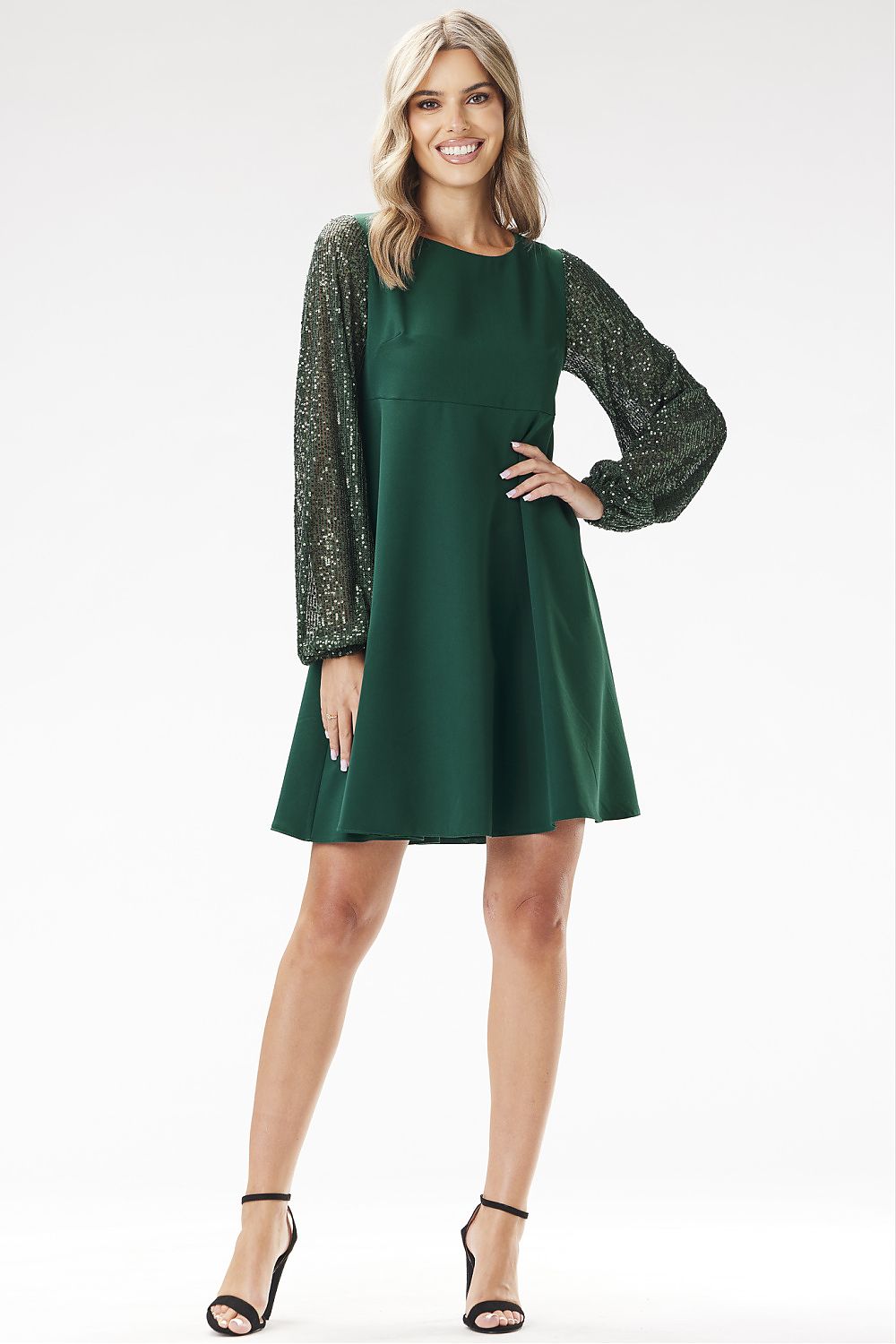 Awama Elegant Mini Dress With Sequined Sleeves - Sizes EU S to XL | US S to XL