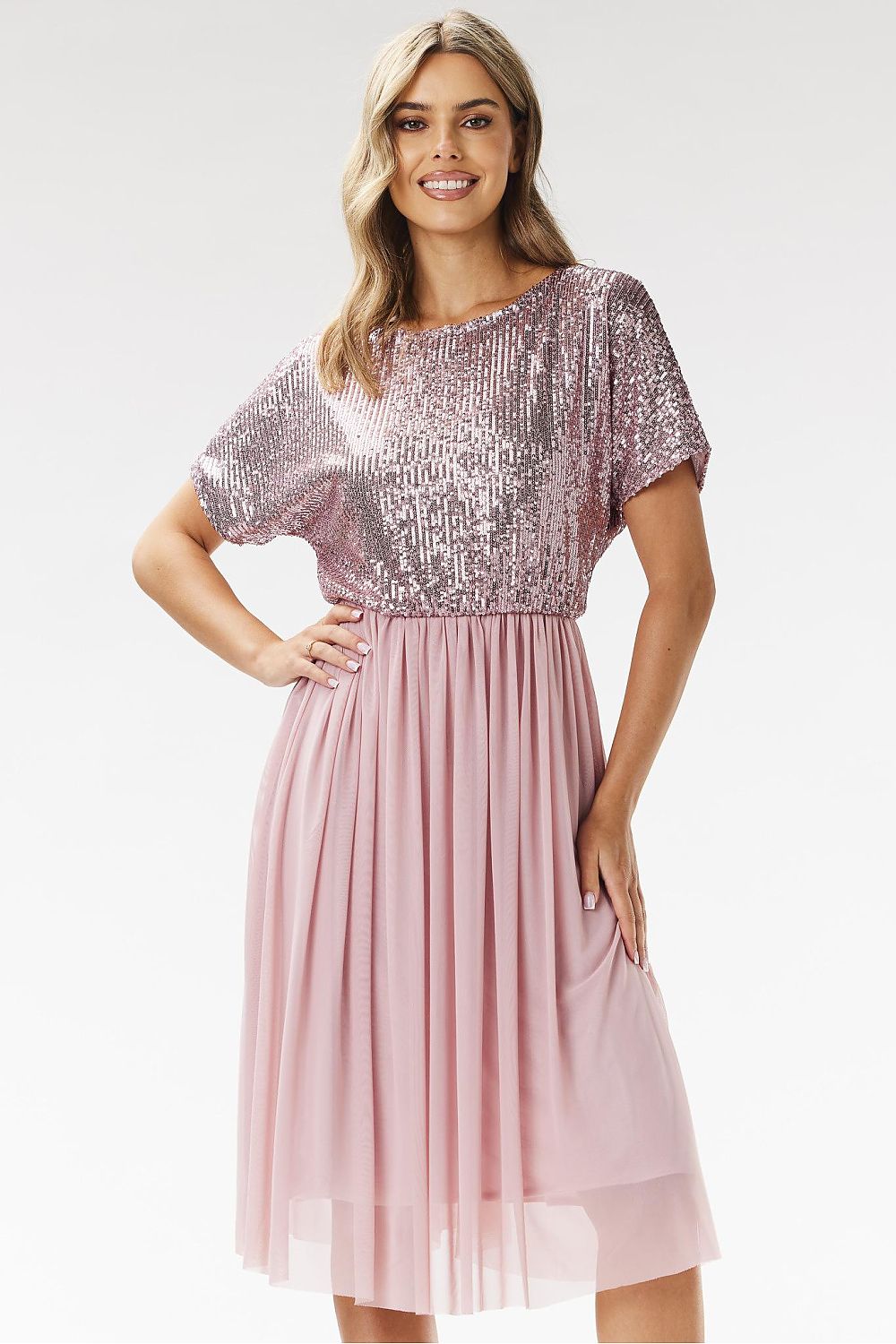 Elegant Awama Kimono Evening Dress with Sequins and Tulle - Sizes EU S to XL | US S to XL