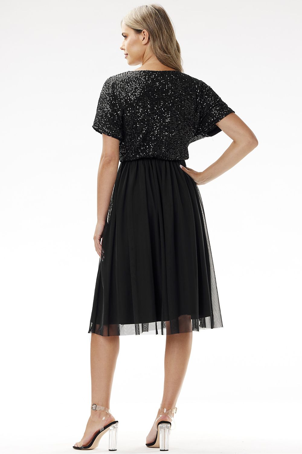 Elegant Awama Kimono Evening Dress with Sequins and Tulle - Sizes EU S to XL | US S to XL