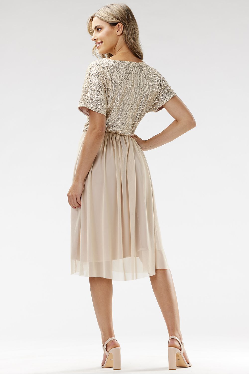 Elegant Awama Kimono Evening Dress with Sequins and Tulle - Sizes EU S to XL | US S to XL