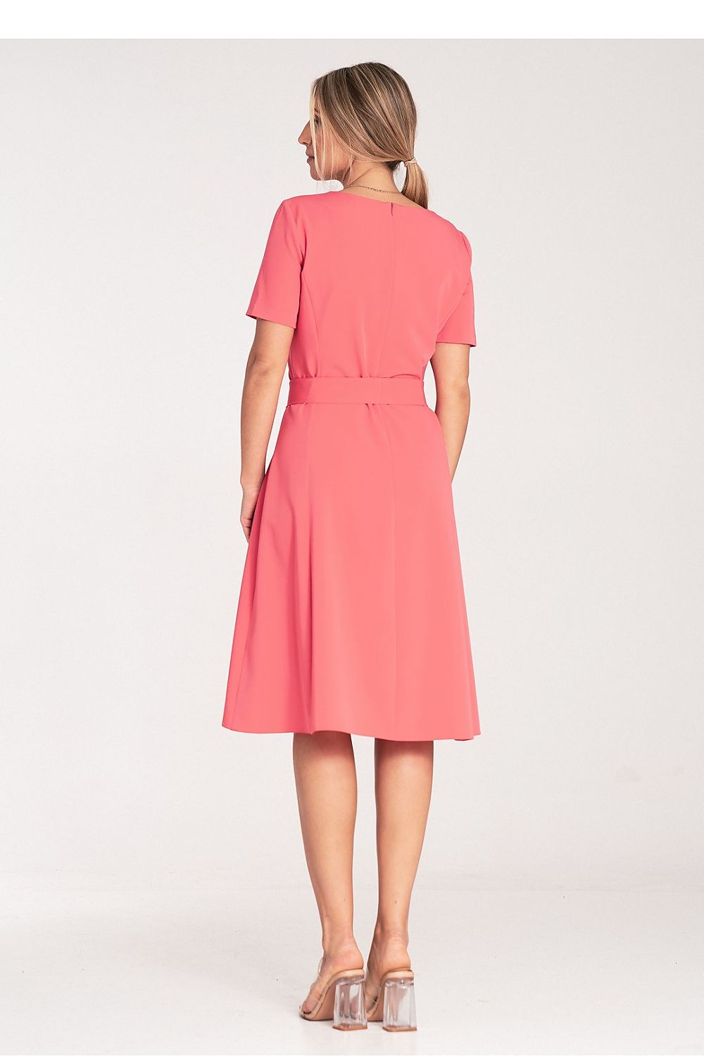 Elegant Figl Classic Midi Dress With Pleats, Boat Neckline, And Belt | Sizes EU S-XL | US S-XL