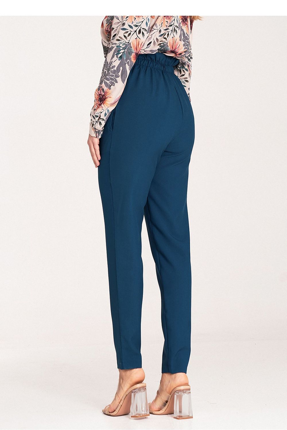 Elegant Women's Figl Trousers with Gold Buckle, EU S-XL | US S-XL, Tapered, Pleated Design