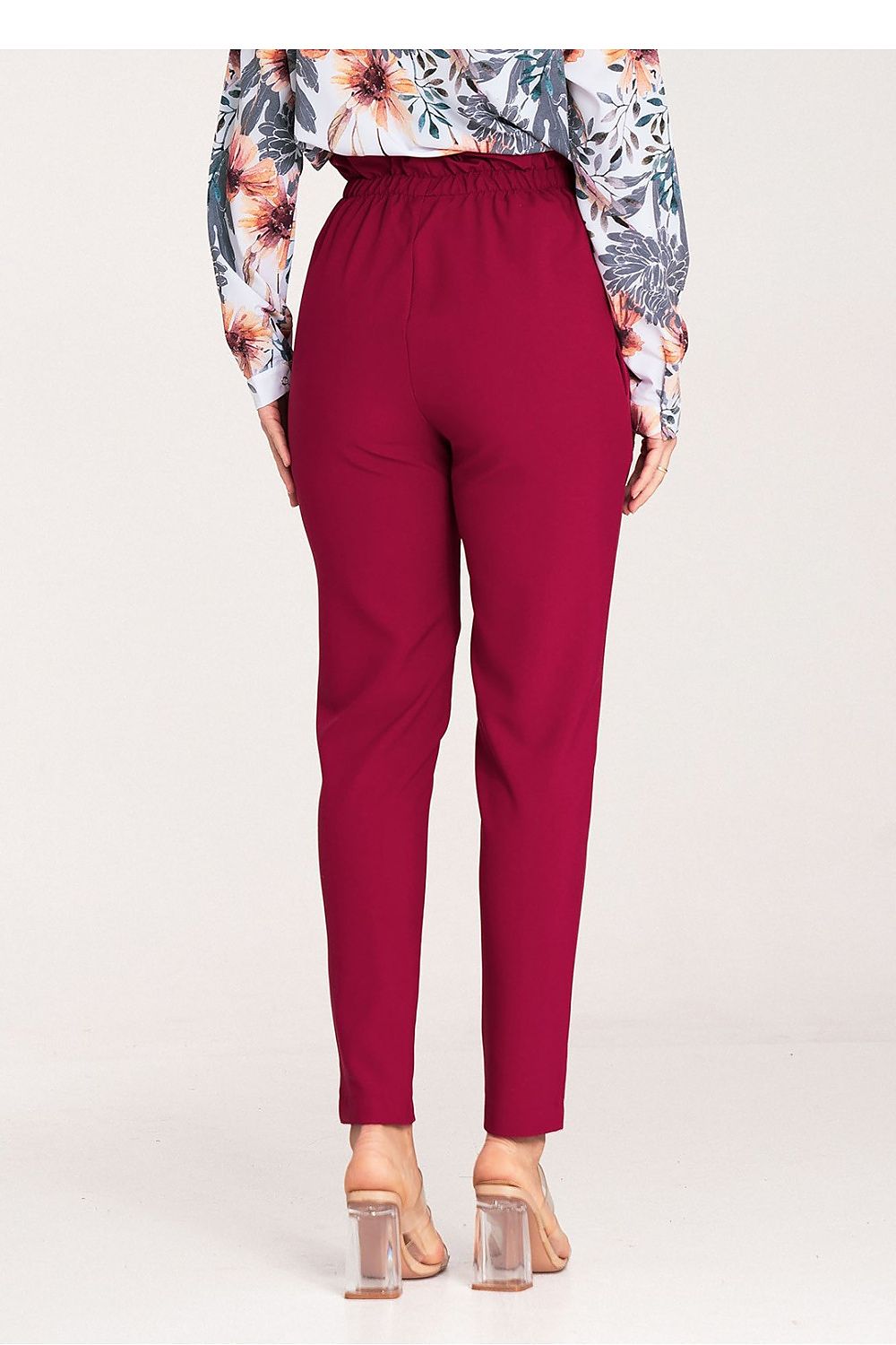 Elegant Women's Figl Trousers with Gold Buckle, EU S-XL | US S-XL, Tapered, Pleated Design