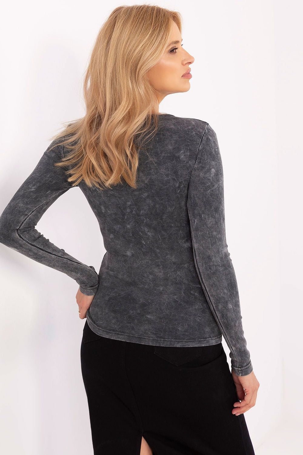 Elegant Long Sleeve Cotton Blouse with Ribbed Texture - EU 0 / US 2-4, Comfortable & Stylish Fit