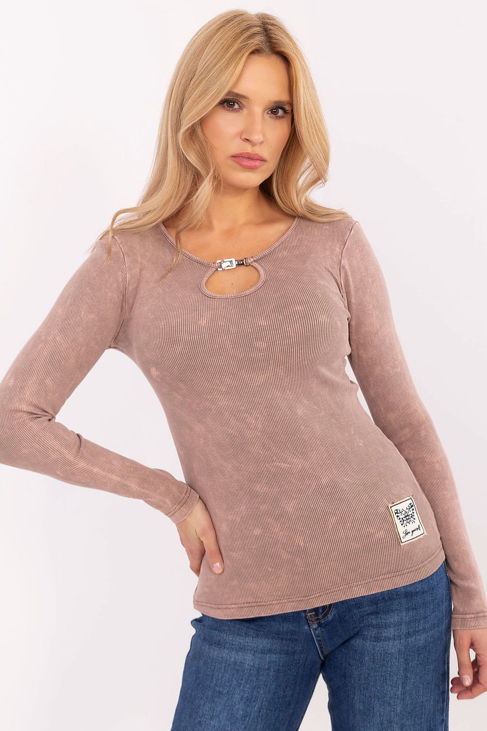 Elegant Long Sleeve Cotton Blouse with Ribbed Texture - EU 0 / US 2-4, Comfortable & Stylish Fit