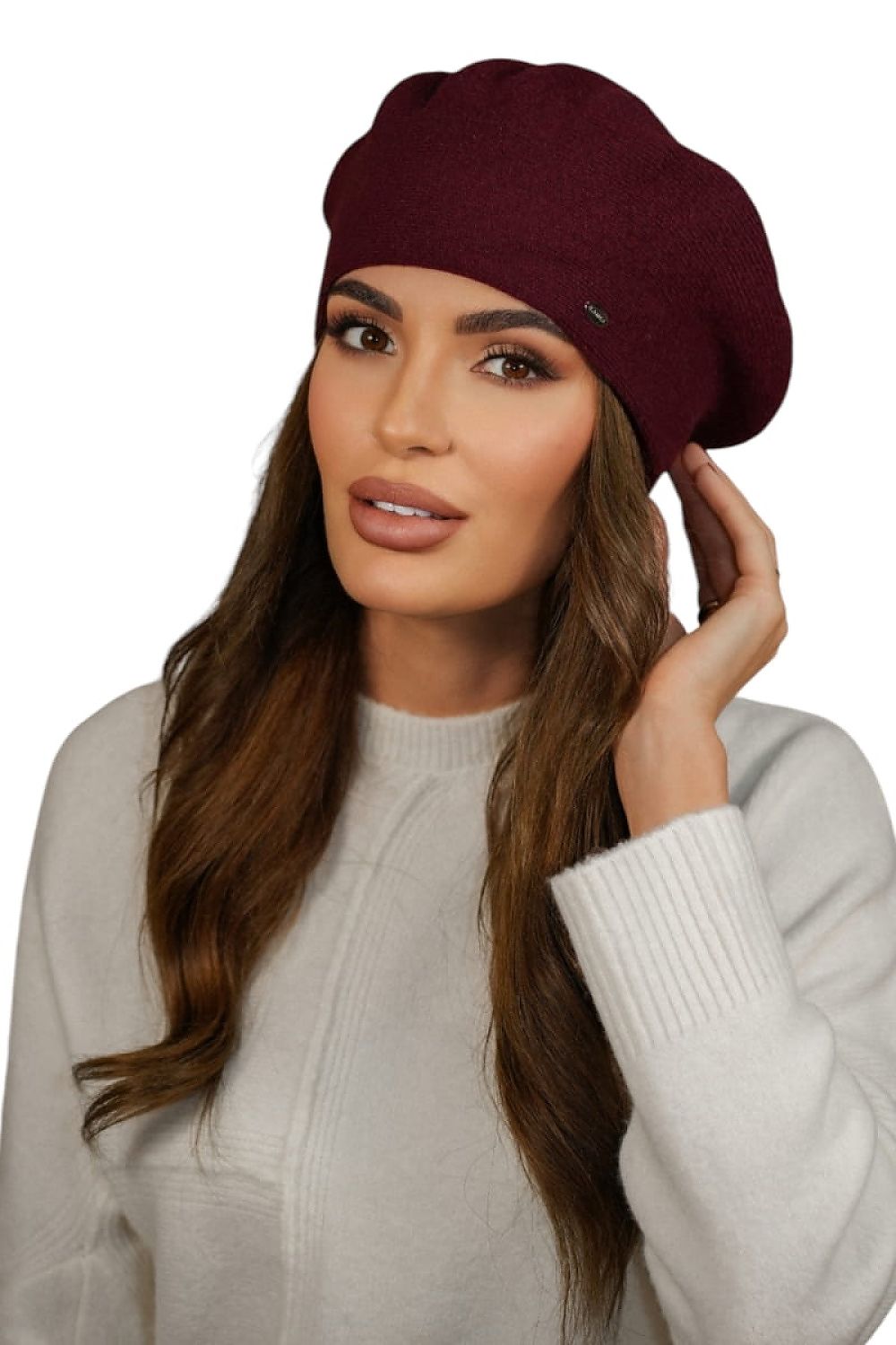 Premium Elegant Kamea Women's Wool Beret in Rich Burgundy, Classic Winter Accessory