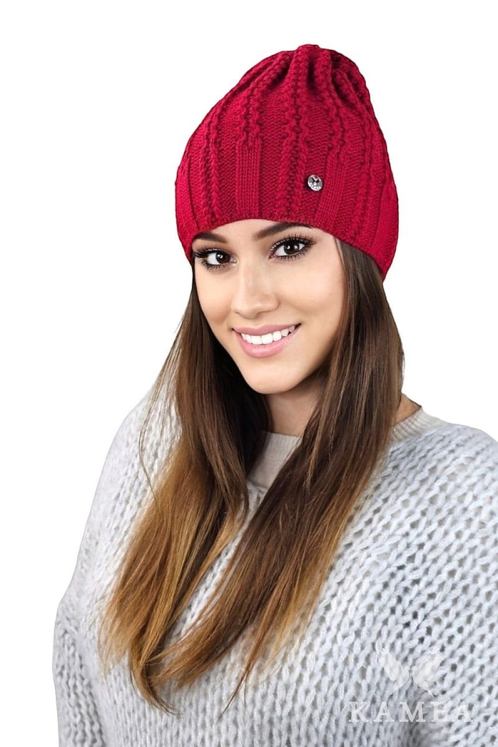 Kamea Premium Filona Women's Red Hat - Cozy Fleece Lined, Stylish Knit Cuff for Winter Elegance