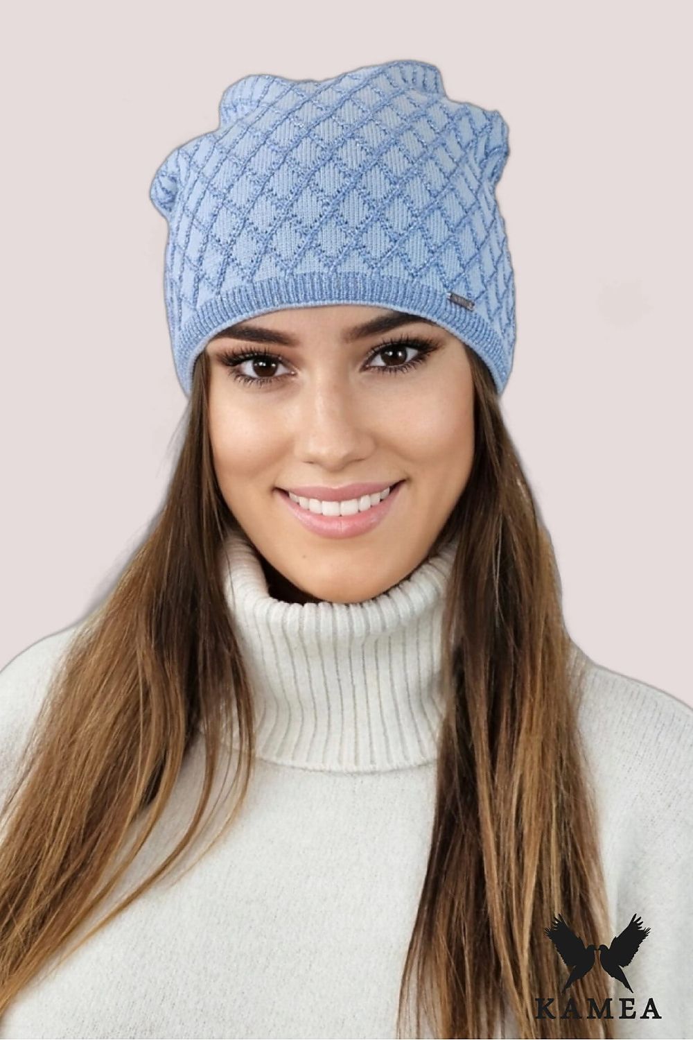 Kamea Premium Centuria Viscose Hat in Blue with Geometric Diamond Pattern, Elegant & Versatile